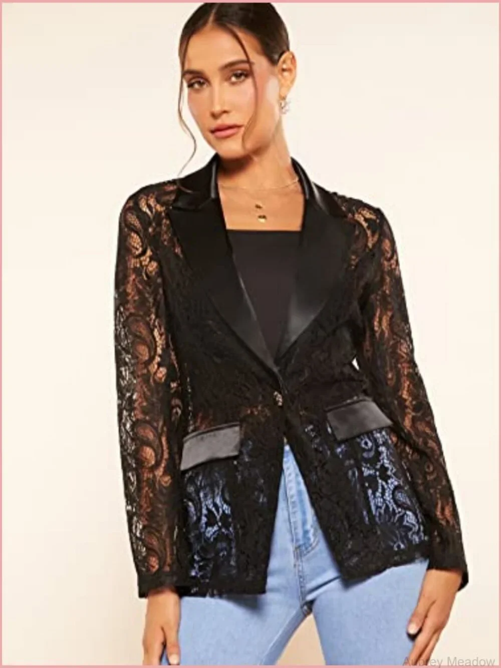 Lace Mesh Blazer Jacket Long Sleeve Lapel Neck Office Wear